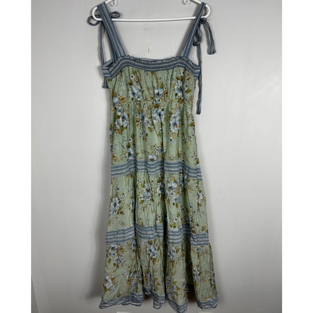 SOLD Floral Cottagecore Prairie Tiered Maxi Dress Size Large Tie Shoulders Boho - Picture 7 of 14